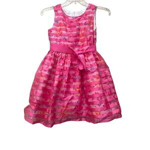 1989 Children Place Formal 6/7 Barbi Pink Chiffon Sleeveless Floral Summer Dress